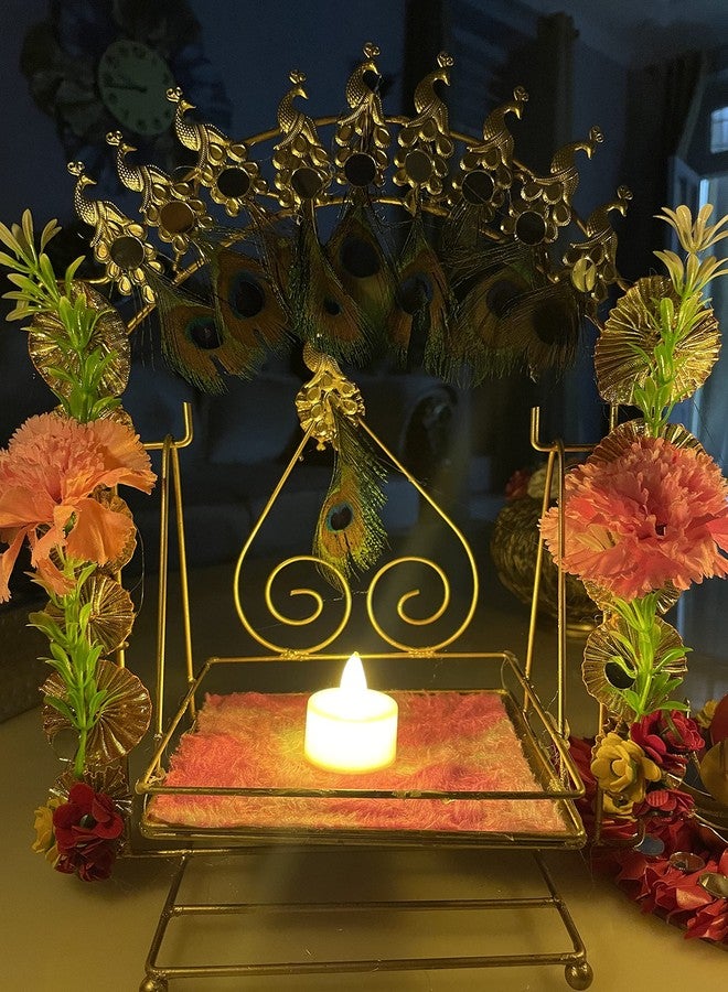 AGAAS ENTERPRISES Decorated Metal Bal Gopal Jhoola with Peacock Feather Krishna Jhula/Jhoola for Krishna Janmashtmi Swing for Bal Gopal Ladoo Gopal Kaanha/Hindola for Janamastmi Home Temple - Image 2